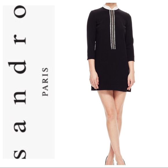 Sandro Ludmila Braid-Trimmed Black Shift Dress NWT - Picture 1 of 6